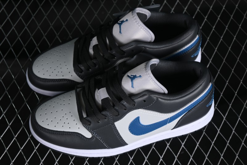 Nike Air Jordan 1 Low AJ1 Black Grey Blue Swoosh Low-Top Lifestyle Basketball Shoes - DC0774-040