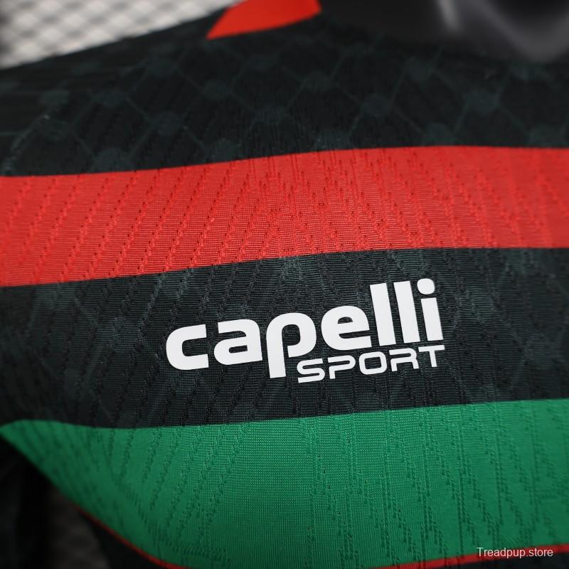 Player Version 25/26 CD Palestino Away Black Jersey with Red-Green Stripes and Bank of Palestine Sponsor