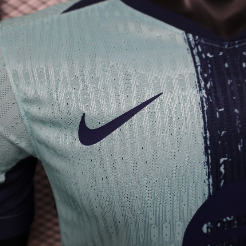 Player Version 25/26 Barcelona Blue 125Th Anniversary Mint Green Jersey with Navy Blue Stripe and Spotify Sponsor