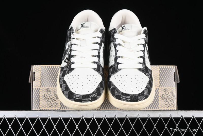 Nike SB Dunk Low LV Collaboration - Black Checkerboard Anniversary Custom Low-Top Casual Skate Shoes - XB3802-353