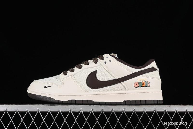 Nike SB Dunk Low Gucci Collaboration - Beige Brown Woven Fabric Anniversary High-End Custom Low-Top Casual Skate Shoes - DQ1098-375
