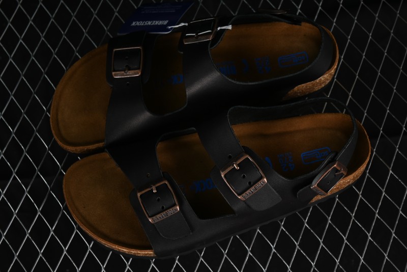 Birkenstock Birkenstock Sandals Series Black Leather with Soft Cushioning Cork Midsole - T.D4