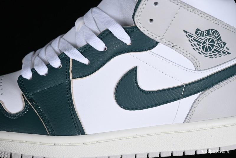 Nike Air Jordan 1 Mid Basketball Shoes with Oxidized Green Leather and Perforated Toe - FQ7720-103