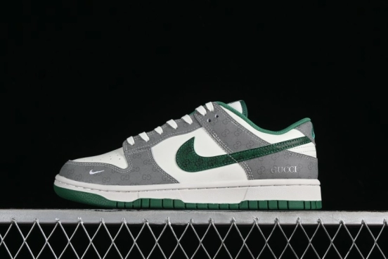 Nike SB Dunk Low Gucci Collaboration - Double G Grey Green Swoosh Anniversary Custom Low-Top Casual Skate Shoes - SF1588-134