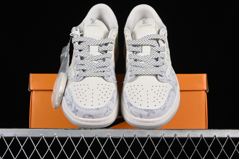 Nike Air Jordan 1 Low OG SP Travis Scott x Fragment Design LV Washed Blue Denim Casual Sneakers - SJ2068-007
