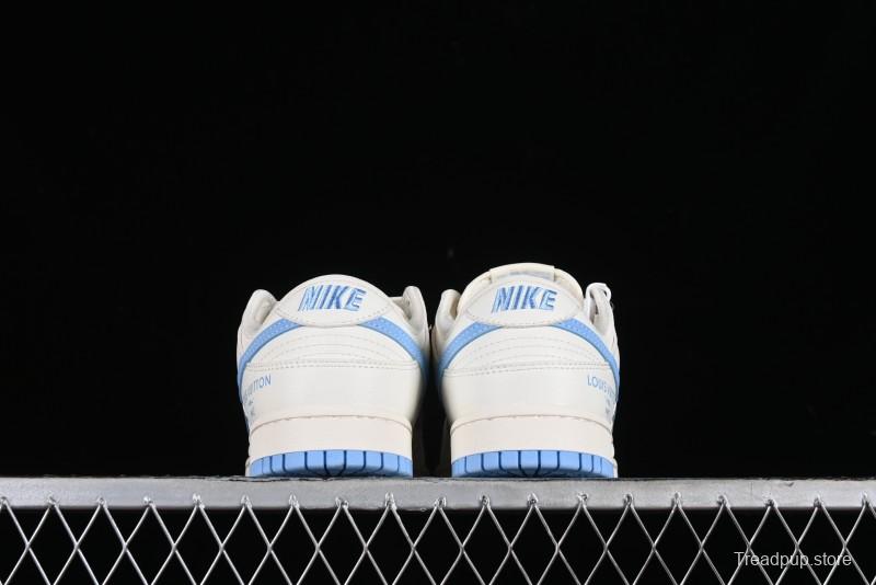 Nike SB Dunk Low LV Collaboration - Beige Blue Double Swoosh Print Anniversary Custom Low-Top Casual Sneakers - CF3688-005