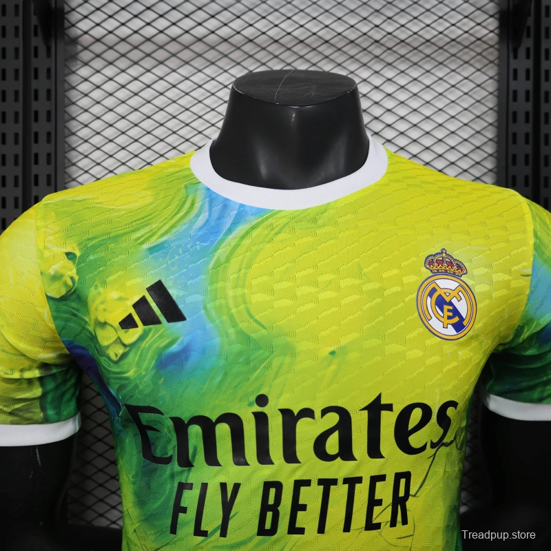 25/26 Player Version Real Madrid Limited Edition Goalkeeper Jersey - Emirates Neon Yellow Marble Design