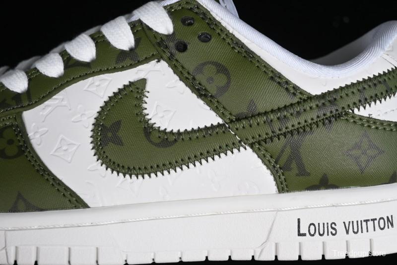 Nike SB Dunk Low LV Collaboration - Embroidered White Green Print Anniversary High-End Custom Low-Top Casual Sneakers - DQ1098-362