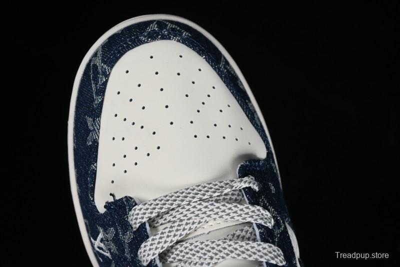 Nike SB Dunk Low LV Collaboration - Dark Blue Denim Anniversary High-End Custom Low-Top Casual Skate Shoes - XP3802-335