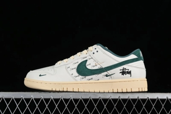 Nike SB Dunk Low Stussy Collaboration Beige Green Mini Swoosh Anniversary Custom Low-Top Casual Sneakers - CF3688-006