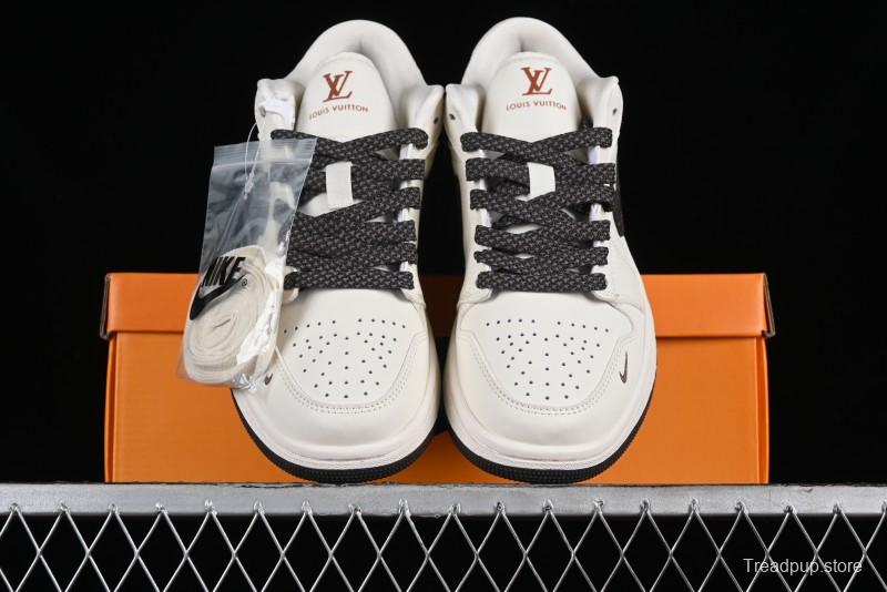 Nike Air Jordan 1 Low LV Collaboration Sneakers - Classic Monogram Swoosh in Off-White - WG8850-004