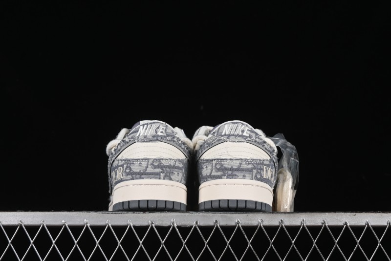 Nike SB Dunk Low Dior Collaboration - Strap Woven Grey Check Anniversary High-End Custom Low-Top Casual Sneakers - SJ2068-285