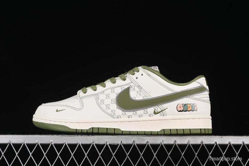Nike SB Dunk Low Gucci Collaboration - Subtle Pattern Beige Green Swoosh Anniversary Custom Low-Top Casual Sneakers - KK1888-006