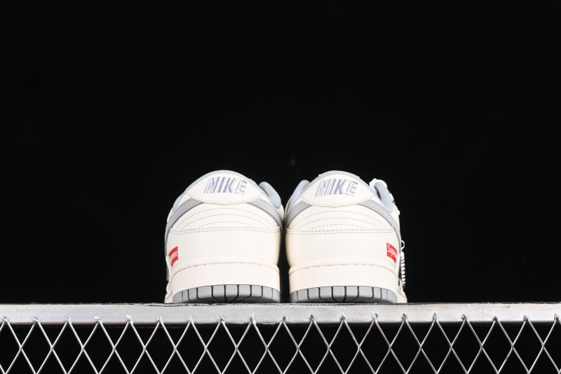 Nike SB Dunk Low Supreme Collaboration - Off White Gray Double Swoosh Anniversary Custom Low-Top Casual Skate Shoes - XX2025-317