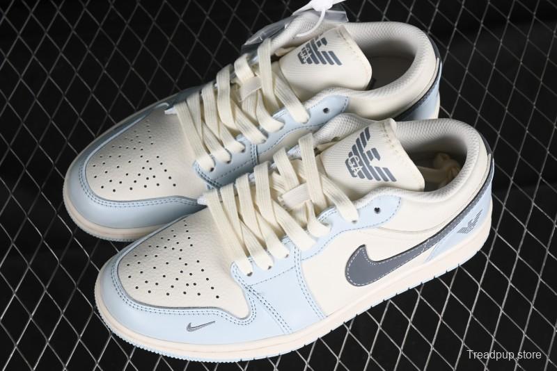 Nike Air Jordan 1 Low Retro Basketball Shoes - Giorgio Armani Collaboration Ice Blue - WG8850-012