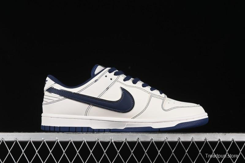 Nike SB Dunk Low OFF-WHITE Collaboration - Beige Navy Swoosh Anniversary Custom Low-Top Casual Skate Shoes - DJ2024-011