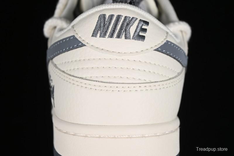 Stussy x Nike Dunk Low SB Sneakers in Off-White and Gray with Stussy S Titanium Accessory - SJ2068-275