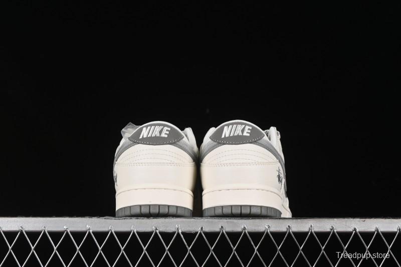 Nike SB Dunk Low Stussy Collaboration - White Grey Double Swoosh Anniversary High-End Custom Low-Top Casual Sneakers - XX2025-206