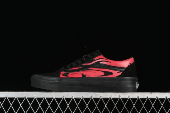 Vans Knu Skool High Street American Retro Canvas Skate Shoes in Black Red - VN0009BCRTU