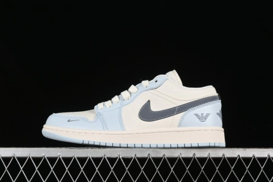 Nike Air Jordan 1 Low Retro Basketball Shoes - Giorgio Armani Collaboration Ice Blue - WG8850-012