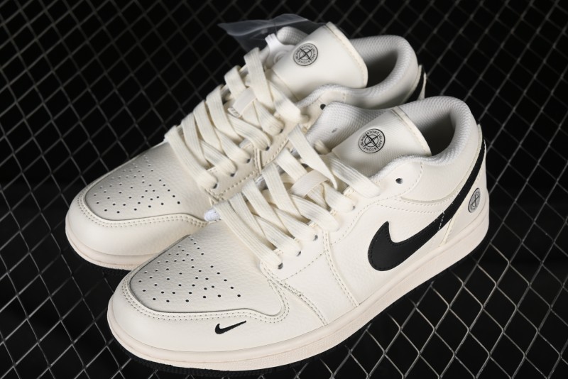 Nike Air Jordan 1 Low AJ1 Stone Island Collaboration - Off White Black Retro Low-Top Basketball Shoes - LJ6688-003