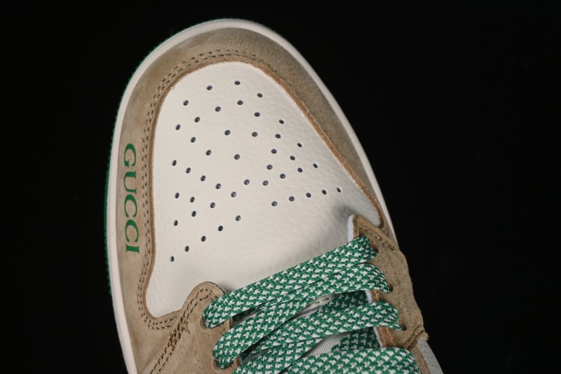 Nike Air Jordan 1 Low AJ1 Gucci Collaboration - Vintage Basketball Shoes in Sheepskin Green - WG8850-014
