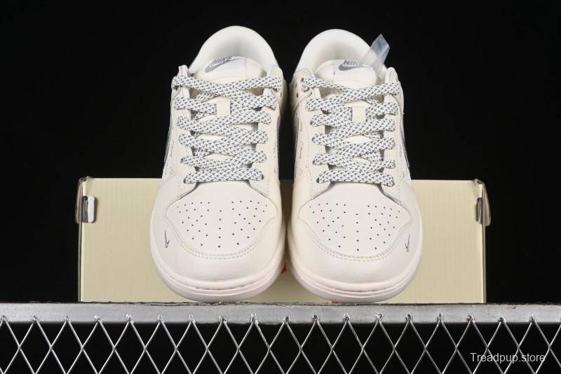 Nike SB Dunk Low Stussy Collaboration - White Grey Double Swoosh Anniversary High-End Custom Low-Top Casual Sneakers - XX2025-206