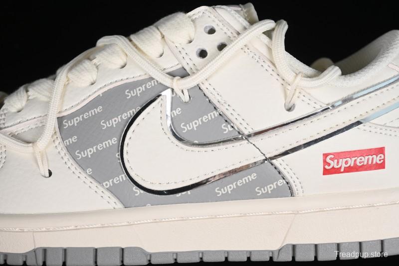 Nike SB Dunk Low Supreme Collaboration - Beige White Fox Lettering Anniversary High-End Custom Low-Top Casual Skate Shoes - JJ5688-106