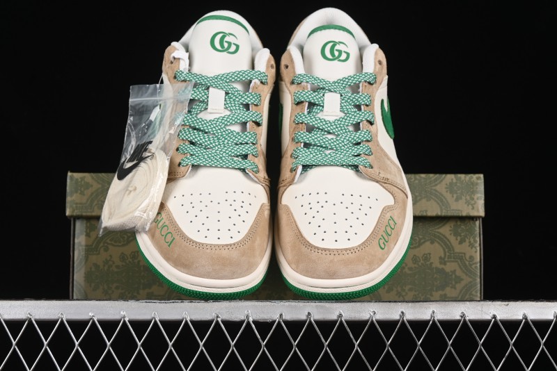 Nike Air Jordan 1 Low AJ1 Gucci Collaboration - Vintage Basketball Shoes in Sheepskin Green - WG8850-014