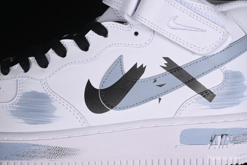 Nike Air Force 1 Mid Custom Hand-Painted Broken Three Hooks Shadow Spray-Painted Strap Mid-Top Casual Sneakers - CW2289-111