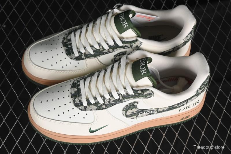 Nike Air Force 1 '07 Low Dior Collaboration - Beige Green Swoosh Low-Top Casual Sneakers - KK1988-010