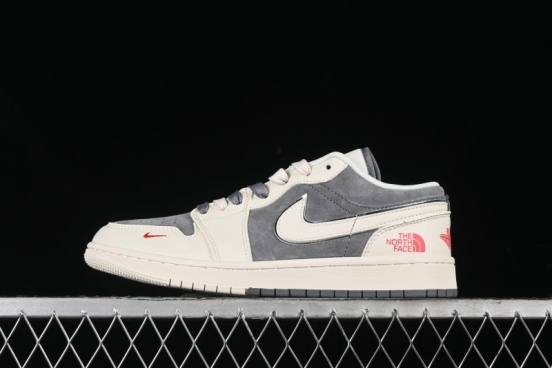 Nike Air Jordan 1 Low AJ1 The North Face Collaboration - Off White Grey Silver Trim Retro Basketball Shoes - SJ9950-039