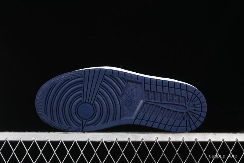 Nike Air Jordan 1 Low 85 Retro Sneakers in White with Metallic Blue Swoosh - FB9933-141