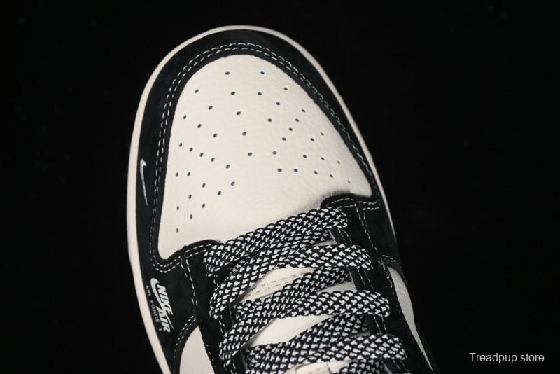 Nike SB Dunk Low Supreme x Stussy Triple Collaboration - Black White Black Swoosh Anniversary Custom Low Top Casual Skate Shoes - SJ2068-300