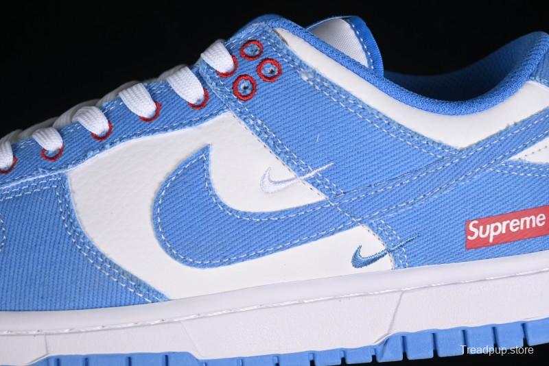 Nike SB Dunk Low Supreme Collaboration - Woven Blue Swoosh Anniversary Custom Low-Top Casual Skate Shoes - KK1888-015