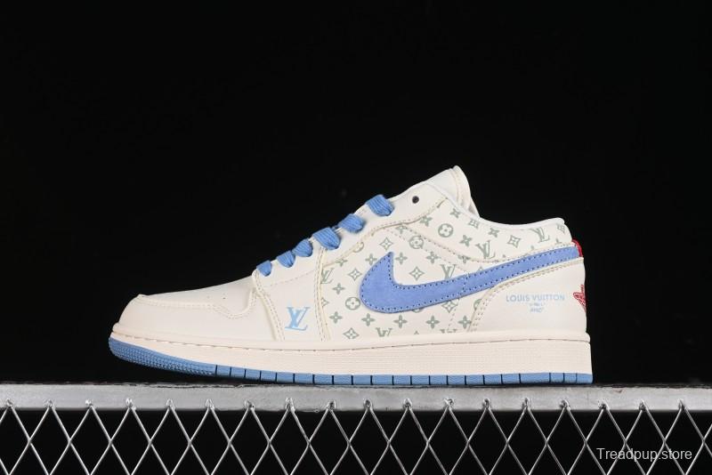 Nike Air Jordan 1 Low LV Collaboration - Light Blue Print Retro Basketball Shoes - WG8850-008