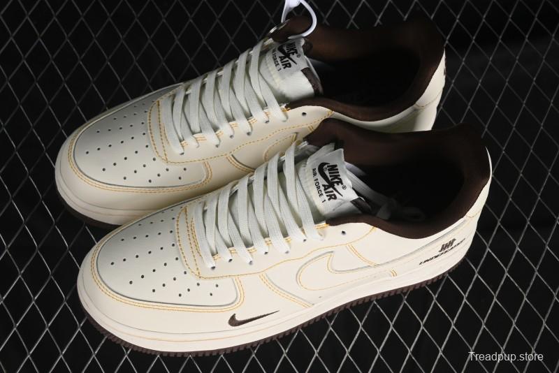 Nike Air Force 1 '07 Low UN Collaboration Casual Sneakers in Off-White with Yellow Stitch - KK3333-002
