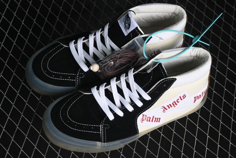Palm Angels x Vans Sk8-Mid Collaboration Mid-Top Skate Shoes with Distressed Sole - VN000CRPGRN
