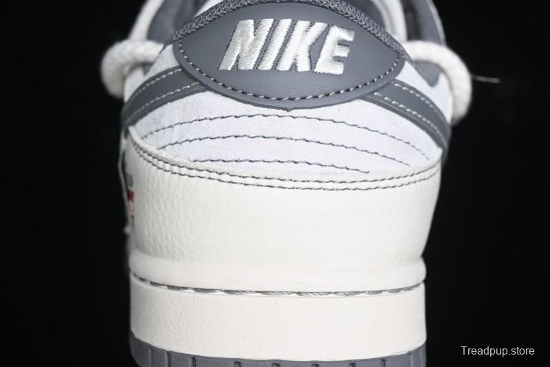 Nike SB Dunk Low Supreme x Stone Island Triple Collaboration - Strap Patch Gray Hook Anniversary High-End Custom Low-Top Casual Skate Shoes - YX5066-203