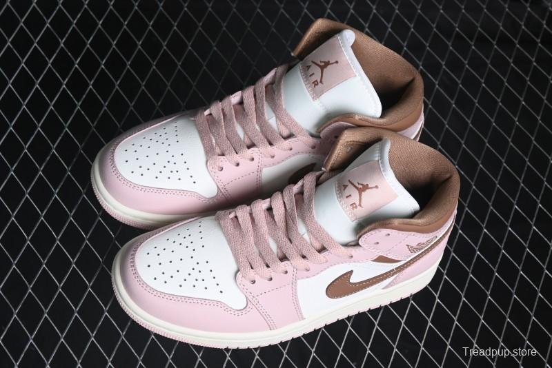 Nike Air Jordan 1 Mid AJ1 Basketball Shoes in Khaki Pink - BQ6472-620