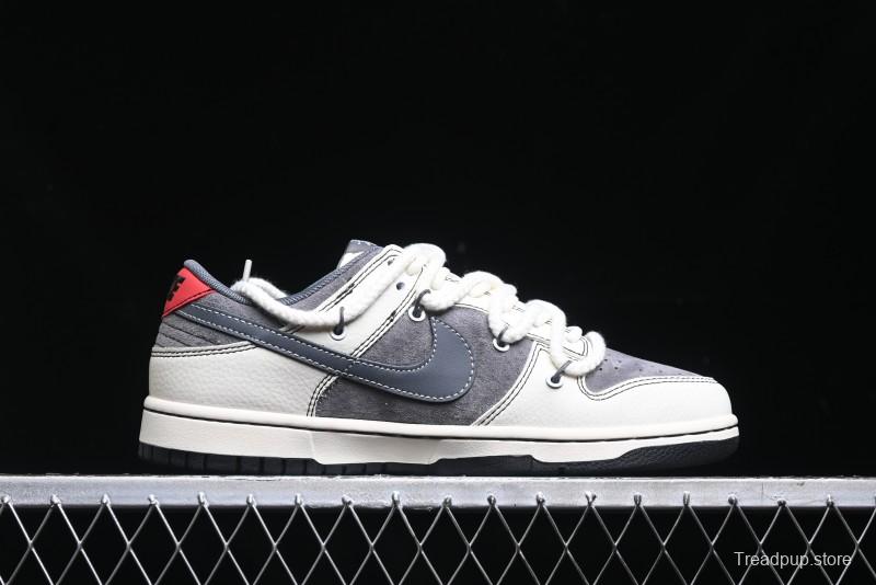 Nike SB Dunk Low Stussy Collaboration - Lace-Up Grey White Grey Check Anniversary High-End Custom Low-Top Casual Skate Shoes - YX5066-207