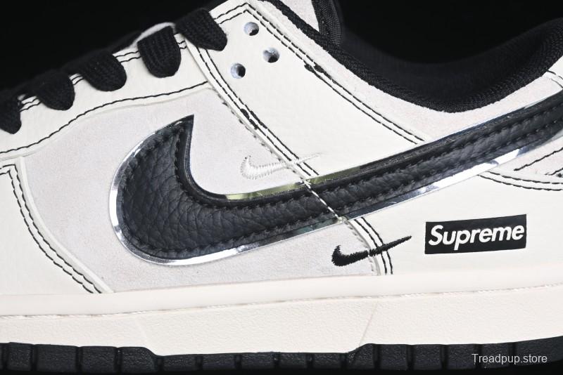 Nike SB Dunk Low Supreme Collaboration - Black Stitch Mini Swoosh Custom Low-Top Casual Skate Shoes - XX3186-302