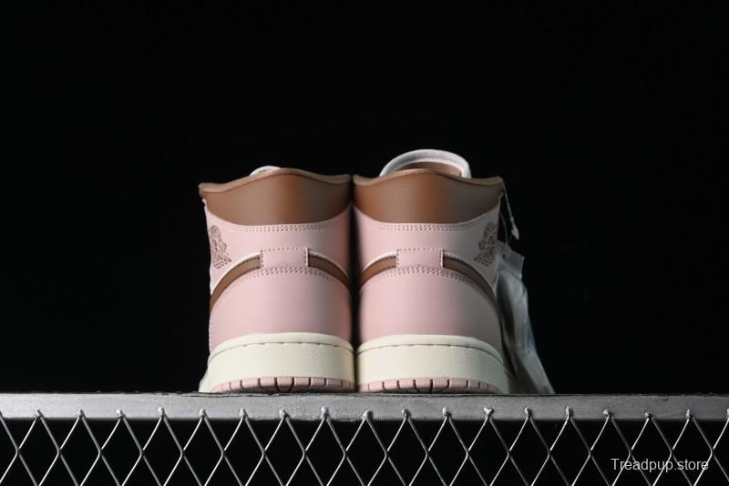 Nike Air Jordan 1 Mid AJ1 Basketball Shoes in Khaki Pink - BQ6472-620