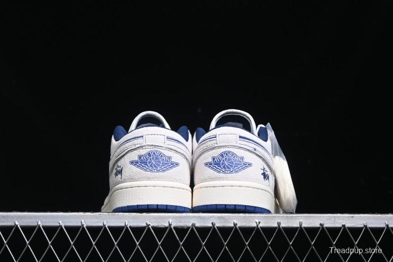 Nike Air Jordan 1 Low Stussy Collaboration - Premium Custom Retro Basketball Shoes with Blue-Grey Accents - DM9188-006