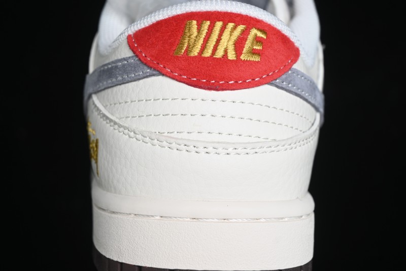 Nike SB Dunk Low Stussy Collaboration - Beige Grey Gold Embroidery Anniversary High-End Custom Low-Top Casual Skate Shoes - XS1086-001