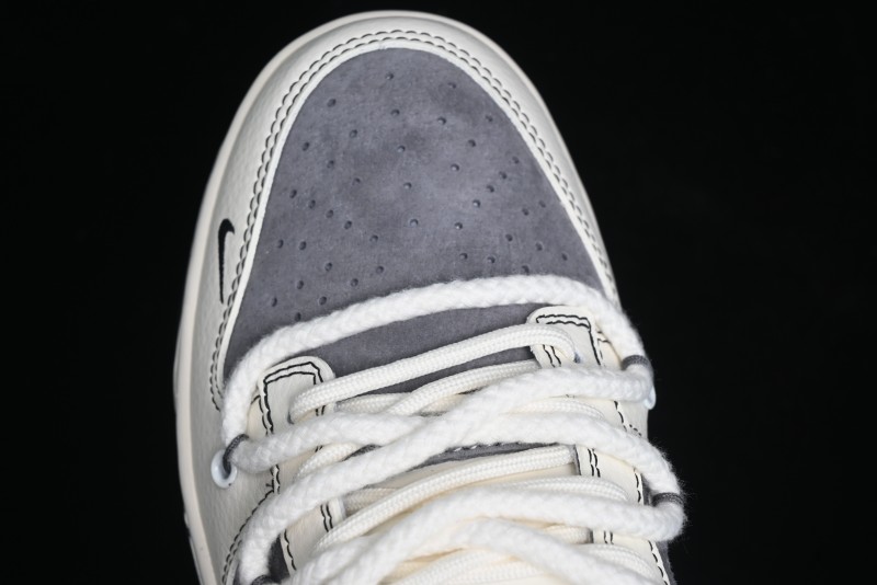 Nike SB Dunk Low Stussy Collaboration - Lace-Up Grey White Grey Check Anniversary High-End Custom Low-Top Casual Skate Shoes - YX5066-207