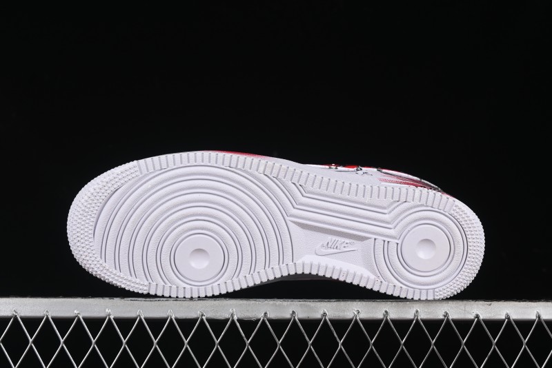 Nike Air Force 1 '07 Low Casual Sneakers with 2D Black and White Hand-Painted Blood Night Stitching Design - CW8822-011