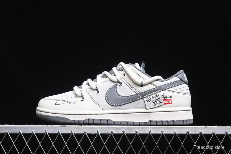 Nike SB Dunk Low Supreme x Stone Island Triple Collaboration - Strap Patch Gray Hook Anniversary High-End Custom Low-Top Casual Skate Shoes - YX5066-203