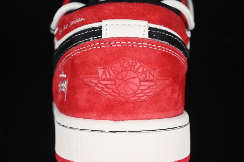 Nike Air Jordan 1 Low Stussy Collaboration - Black Red Custom High-End Retro Basketball Shoes - SJ9950-048