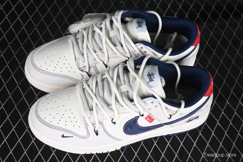 Nike SB Dunk Low Stussy Anniversary Edition High-End Custom Sneakers with Lace-Up Design in Grey White and Navy - YX5066-240